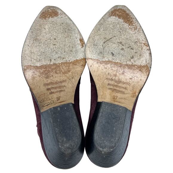 Isabel Marant Dewina Dark Red Maroon Suede Pointed Toe Block Heel Ankle Boots - Picture 8 of 9